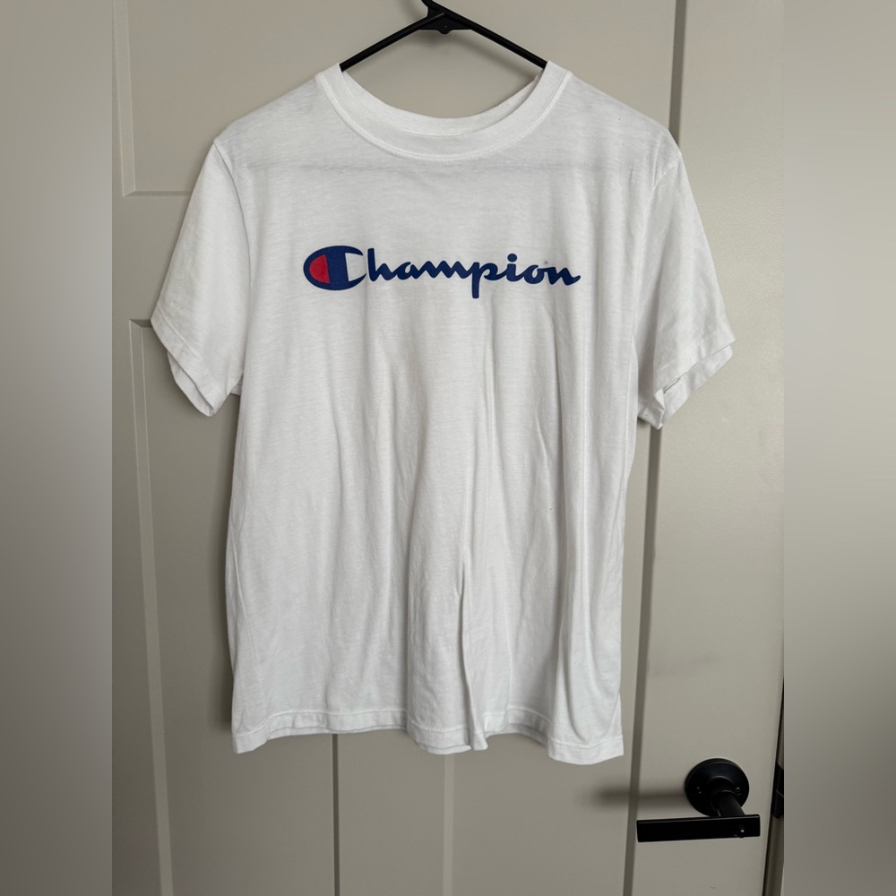 Champion Kids White Tee with Blue Logo